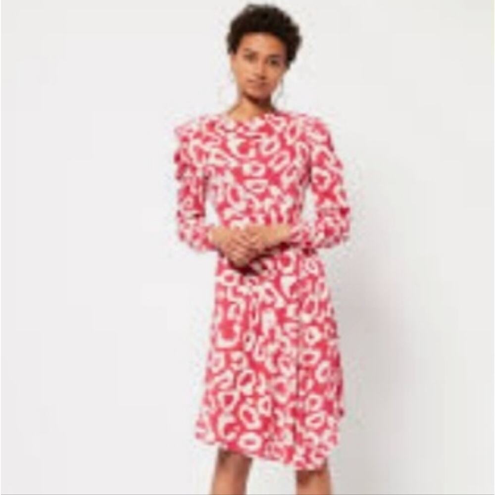 ISABEL MARANT SILK PINK / WHITE PUCKER SLEEVE DRESS SIZE 36 (US 4-6)